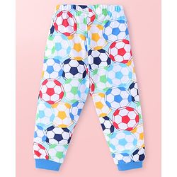 Babyhug Cotton Knit Full Sleeves Night Suit With Footballs Print - White