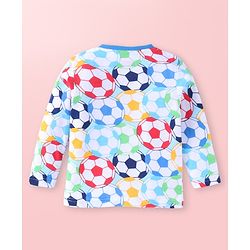 Babyhug Cotton Knit Full Sleeves Night Suit With Footballs Print - White