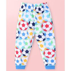 Babyhug Cotton Knit Full Sleeves Night Suit With Footballs Print - White