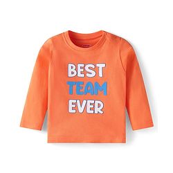 Babyhug Cotton Knit Full Sleeves Striped & Text Printed Night Suit - Orange