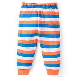 Babyhug Cotton Knit Full Sleeves Striped & Text Printed Night Suit - Orange