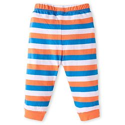 Babyhug Cotton Knit Full Sleeves Striped & Text Printed Night Suit - Orange