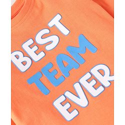 Babyhug Cotton Knit Full Sleeves Striped & Text Printed Night Suit - Orange