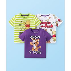 Babyhug Disney Single Jersey Knit Half Sleeves T-Shirts With Winnie The Pooh Graphics Pack of 3 - Green Violet & White