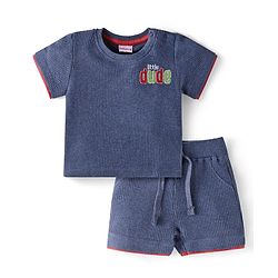 Babyhug Single Jersey Knit Half Sleeves T-Shirt & Shorts Set With Text Embroidery - Charcoal Grey