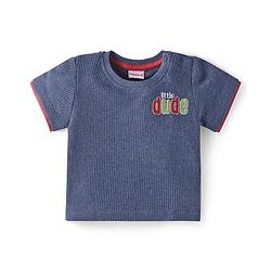 Babyhug Single Jersey Knit Half Sleeves T-Shirt & Shorts Set With Text Embroidery - Charcoal Grey