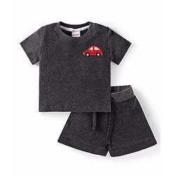 Babyhug Half Sleeves Car Printed T- Shirt & Shorts Set - Grey