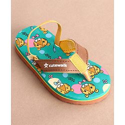Cute Walk by Babyhug Cub Printed Flip Flops with Back Strap - Mint Green