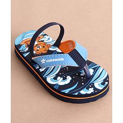 Cute Walk by Babyhug Slip On Flip Flops With Teddy Print - Navy Blue