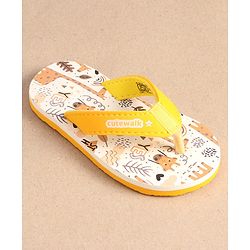 Cute Walk by Babyhug Slip On Flip Flops with Giraffe Print - Yellow