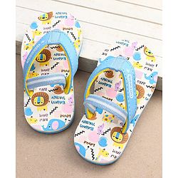 Cute Walk by Babyhug Flip Flops with Animal Print & Velcro Closure - Light Blue