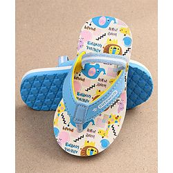 Cute Walk by Babyhug Flip Flops with Animal Print & Velcro Closure - Light Blue