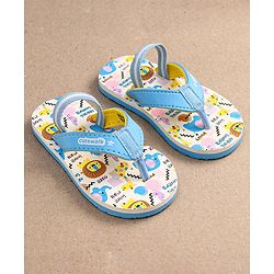 Cute Walk by Babyhug Flip Flops with Animal Print & Velcro Closure - Light Blue