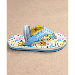 Cute Walk by Babyhug Flip Flops with Animal Print & Velcro Closure - Light Blue