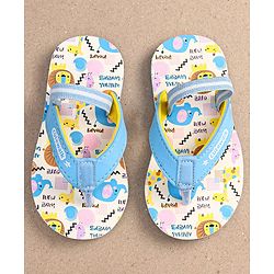 Cute Walk by Babyhug Flip Flops with Animal Print & Velcro Closure - Light Blue