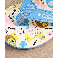 Cute Walk by Babyhug Flip Flops with Animal Print & Velcro Closure - Light Blue