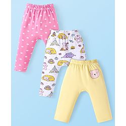 Babyhug Interlock Knit Full Length Diaper Leggings Animal Print Pack of 3 - Pink White & Yellow