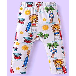 Babyhug Cotton Knit Full Length Diaper Leggings With Lion & Nautical Theme Print Pack of 3 - Blue White & Yellow