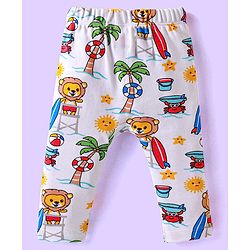 Babyhug Cotton Knit Full Length Diaper Leggings With Lion & Nautical Theme Print Pack of 3 - Blue White & Yellow