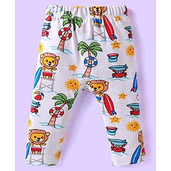 Babyhug Cotton Knit Full Length Diaper Leggings With Lion & Nautical Theme Print Pack of 3 - Blue White & Yellow