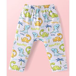 Babyhug Interlock Knit Full Length Diaper Leggings Dino Print Pack of 3 - Light Blue White & Green