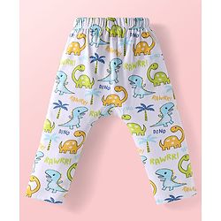 Babyhug Interlock Knit Full Length Diaper Leggings Dino Print Pack of 3 - Light Blue White & Green