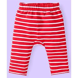 Babyhug Cotton Knit Full Length Diaper Leggings With Stripes & Vehicle Print Pack Of 3 - Red & Yellow