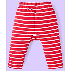 Babyhug Cotton Knit Full Length Diaper Leggings With Stripes & Vehicle Print Pack Of 3 - Red & Yellow