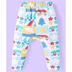 Babyhug Cotton Knit Full Length Diaper Leggings With Stripes & Vehicle Print Pack Of 3 - Red & Yellow