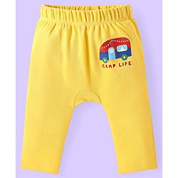 Babyhug Cotton Knit Full Length Diaper Leggings With Stripes & Vehicle Print Pack Of 3 - Red & Yellow