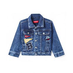Babyhug Full Sleeves Washed Denim Jacket with Text Embroidery - Blue