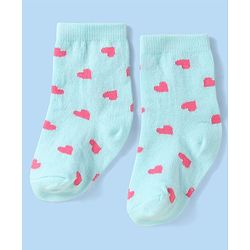 Cute Walk By Babyhug Anti-Bacterial Ankle Length Socks With Text & Heart Design Pack Of 3 - Pink & Light Blue
