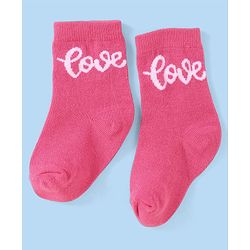 Cute Walk By Babyhug Anti-Bacterial Ankle Length Socks With Text & Heart Design Pack Of 3 - Pink & Light Blue