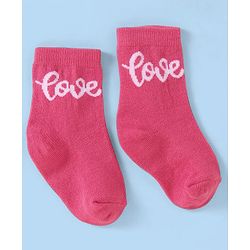 Cute Walk By Babyhug Anti-Bacterial Ankle Length Socks With Text & Heart Design Pack Of 3 - Pink & Light Blue