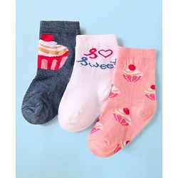 Cute Walk by Babyhug Knit Ankle Length Socks With Text Design Pack of 3 - Pink White & Grey