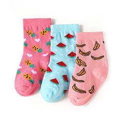 Cute Walk by Babyhug Knit Ankle Length Socks With Fruit Design Pack of 3 - Pink & Blue