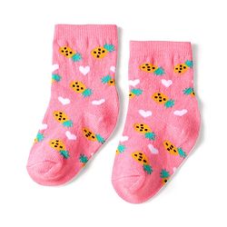 Cute Walk by Babyhug Knit Ankle Length Socks With Fruit Design Pack of 3 - Pink & Blue