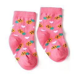 Cute Walk by Babyhug Knit Ankle Length Socks With Fruit Design Pack of 3 - Pink & Blue