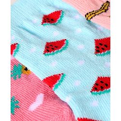 Cute Walk by Babyhug Knit Ankle Length Socks With Fruit Design Pack of 3 - Pink & Blue