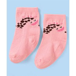 Cute Walk By Babyhug Anti-Bacterial Ankle Length Socks With Text & Aminal Design Pack Of 3 - Pink & Light Blue