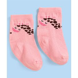 Cute Walk By Babyhug Anti-Bacterial Ankle Length Socks With Text & Aminal Design Pack Of 3 - Pink & Light Blue