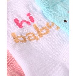 Cute Walk By Babyhug Anti-Bacterial Ankle Length Socks With Text & Aminal Design Pack Of 3 - Pink & Light Blue