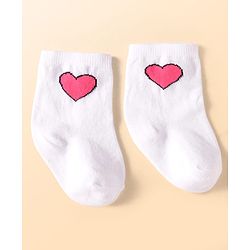 Cute Walk by Babyhug Knit Ankle Length Socks With Heart Design Pack of 3 - Dark Pink Black & White