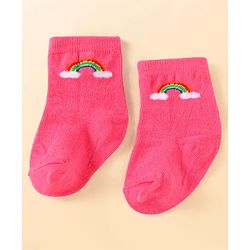 Cute Walk by Babyhug Knit Ankle Length Socks With Heart Design Pack of 3 - Dark Pink Black & White