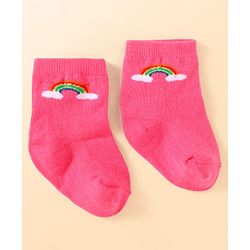 Cute Walk by Babyhug Knit Ankle Length Socks With Heart Design Pack of 3 - Dark Pink Black & White