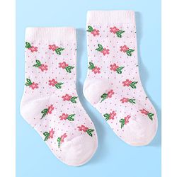 Cute Walk by Babyhug Anti-Bacterial Ankle Length Socks with Solid & Floral Design Pack of 3 - Dark Pink White & Grey