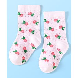 Cute Walk by Babyhug Anti-Bacterial Ankle Length Socks with Solid & Floral Design Pack of 3 - Dark Pink White & Grey