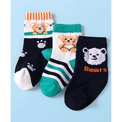 Cute Walk by Babyhug Knit Ankle Length Socks With Animal Design Pack of 3 - Black White & Green