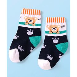 Cute Walk by Babyhug Knit Ankle Length Socks With Animal Design Pack of 3 - Black White & Green