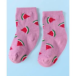 Cute Walk by Babyhug Knit Ankle Length Socks With Fruit Design Pack of 3 - Purple White & Dark Pink